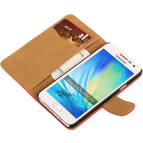 Effen Rood Hoesje voor Samsung Galaxy A3 2015 Book/Wallet Case/Cover