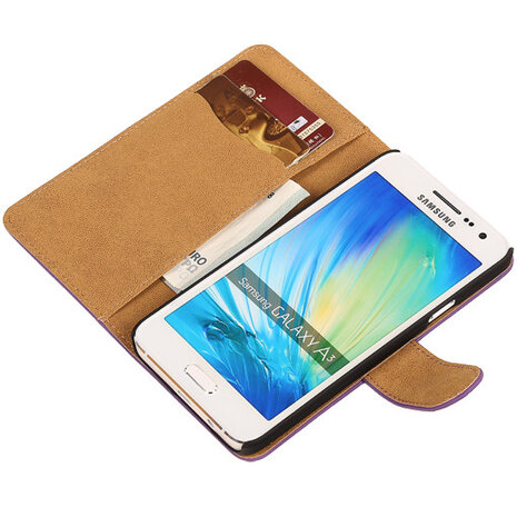 Effen Paars Hoesje voor Samsung Galaxy A3 2015 Book/Wallet Case/Cover