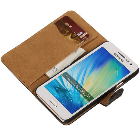 Zwart Croco Hoesje voor Samsung Galaxy A3 2015 Book/Wallet Case/Cover