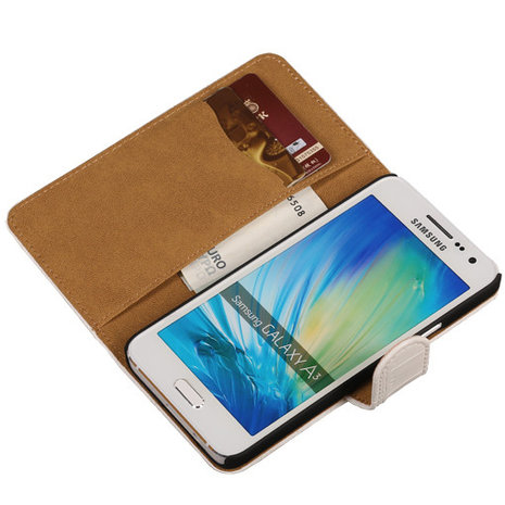 Wit Croco Hoesje voor Samsung Galaxy A3 2015 Book/Wallet Case/Cover