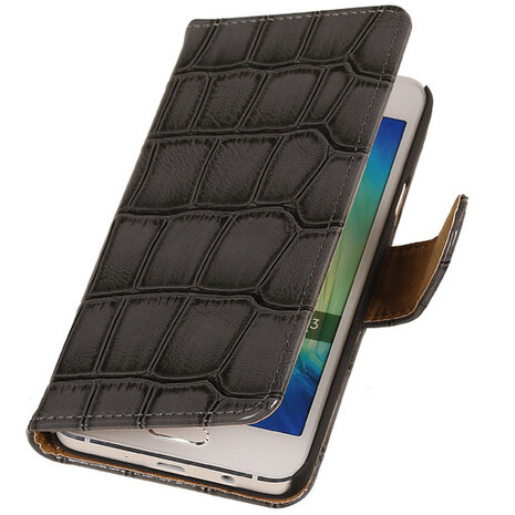 Grey Croco Hoesje voor Samsung Galaxy A3 2015 Book/Wallet Case/Cover