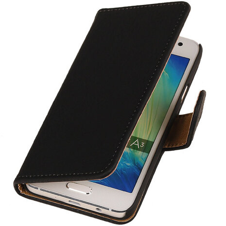 Zwart Hout Hoesje voor Samsung Galaxy A3 2015 Book/Wallet Case/Cover
