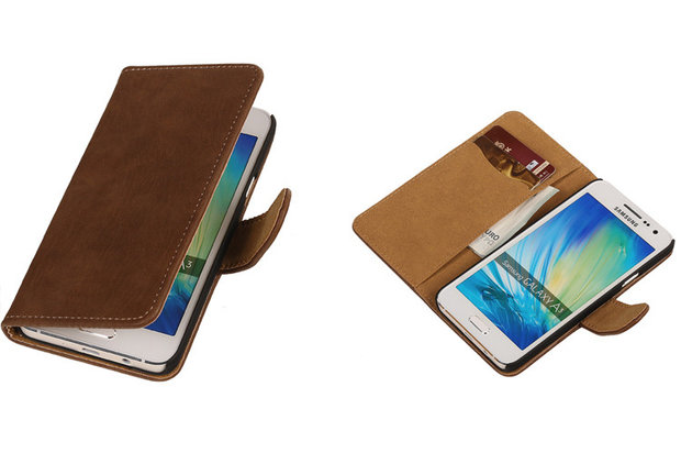 Bruin Hout Samsung Galaxy A3 Book/Wallet Case/Cover
