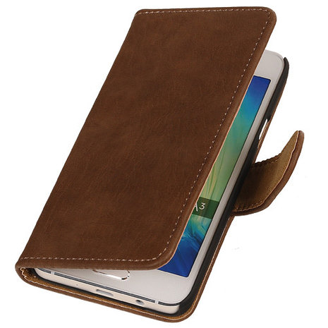 Bruin Hout Hoesje voor Samsung Galaxy A3 2015 Book/Wallet Case/Cover