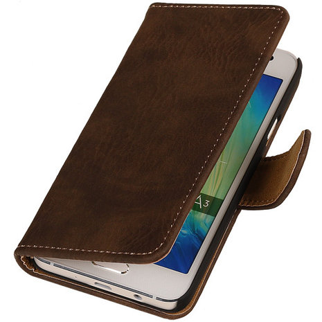 Donker Bruin Hout Hoesje voor Samsung Galaxy A3 2015 Book/Wallet Case/Cover