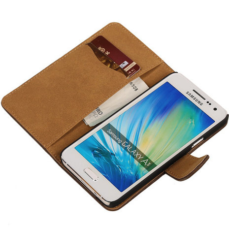 Donker Bruin Hout Hoesje voor Samsung Galaxy A3 2015 Book/Wallet Case/Cover
