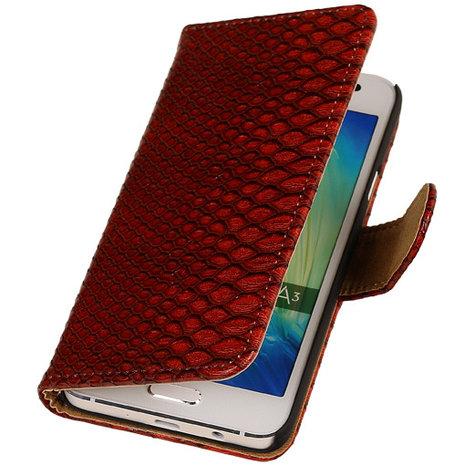  Rood Slang Hoesje voor Samsung Galaxy A3 2015 Bookcase Cover