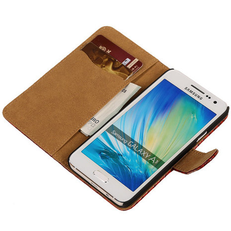  Rood Slang Hoesje voor Samsung Galaxy A3 2015 Bookcase Cover