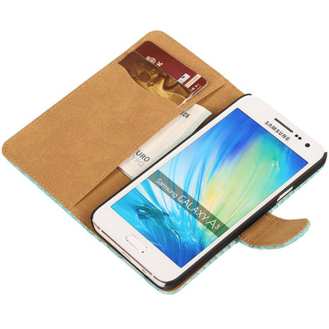  Turquiose Slang Samsung Galaxy A3 2015 Hoesje Book/Wallet Case/Cover