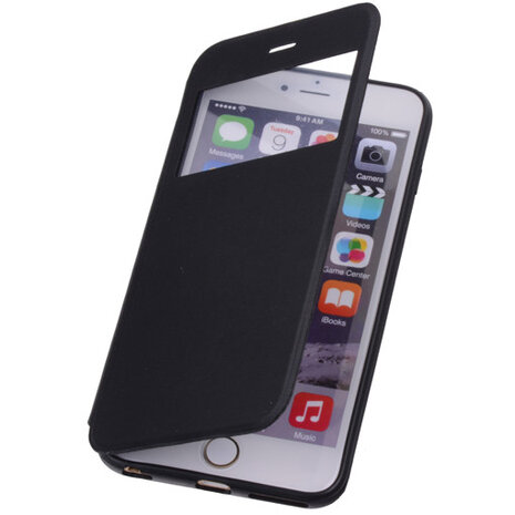 View Cover Zwart Hoesje voor Apple iPhone 6 Plus TPU Book-Style