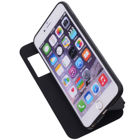 View Cover Zwart Hoesje voor Apple iPhone 6 Plus TPU Book-Style