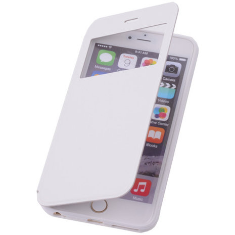 View Cover Wit Hoesje voor Apple iPhone 6 TPU Book-Style