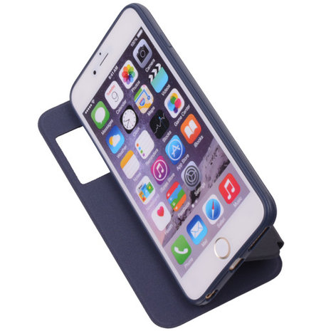 View Cover Navy Blue Hoesje voor Apple iPhone 6 TPU Book-Style