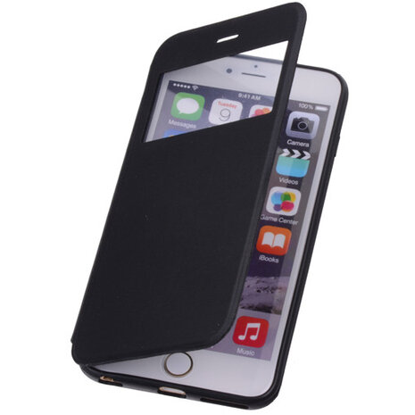 View Cover Zwart Hoesje voor Apple iPhone 6 TPU Book-Style