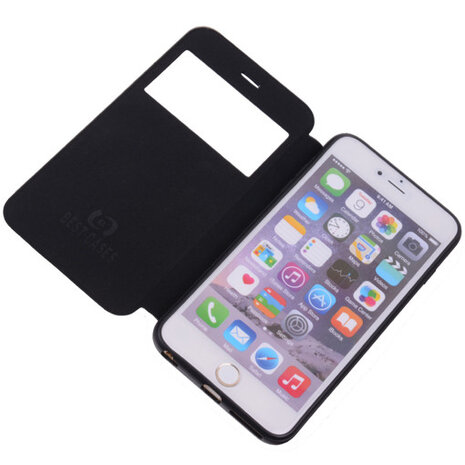 View Cover Zwart Hoesje voor Apple iPhone 6 TPU Book-Style