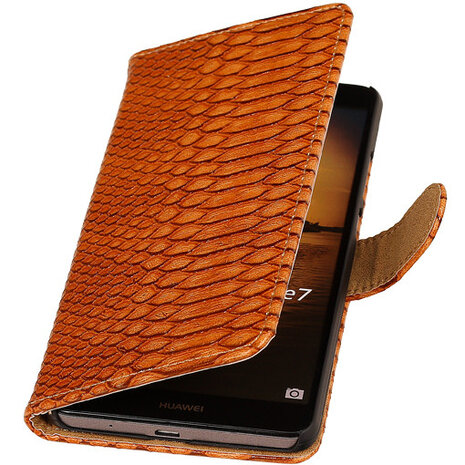 Bruin Slang Hoesje voor Huawei Ascend Mate 7 Book/Wallet Case/Cover