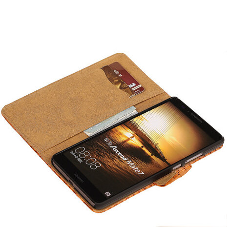 Bruin Slang Hoesje voor Huawei Ascend Mate 7 Book/Wallet Case/Cover
