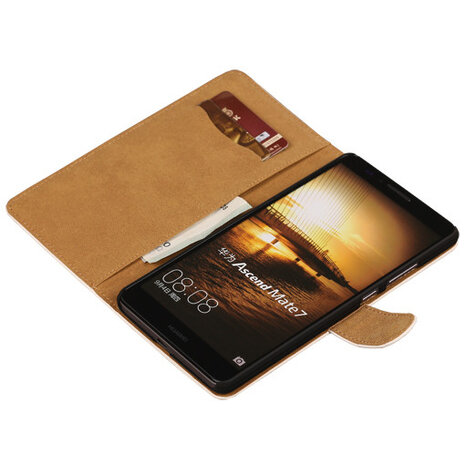 Wit Hoesje voor Huawei Ascend Mate 7 Book/Wallet Case/Cover