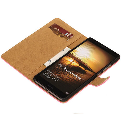 Roze Hoesje voor Huawei Ascend Mate 7 Book/Wallet Case/Cover