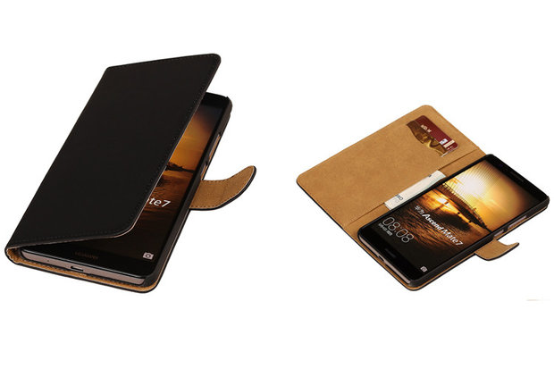 Zwart Huawei Ascend Mate 7 Book/Wallet Case/Cover