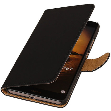 Zwart Hoesje voor Huawei Ascend Mate 7 Book/Wallet Case/Cover