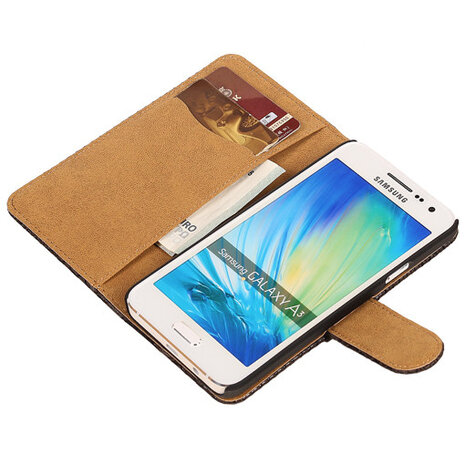 BC " Slang " Zwart Samsung Galaxy A3 2015 Bookcase Cover Hoesje 