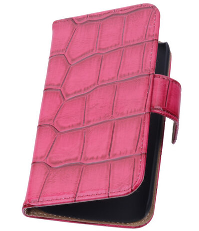 Roze Croco Hoesje voor Samsung Galaxy Core Book/Wallet Case/Cover