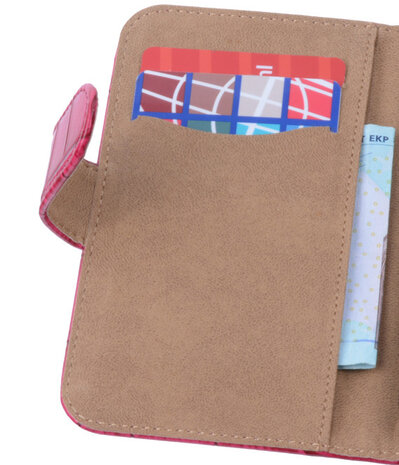 Roze Croco Hoesje voor Samsung Galaxy Core Book/Wallet Case/Cover
