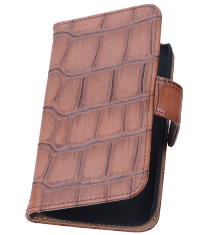 Bruin Croco Hoesje voor Samsung Galaxy Core Book/Wallet Case/Cover