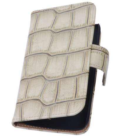 Beige Croco Hoesje voor Samsung Galaxy Core Book/Wallet Case/Cover