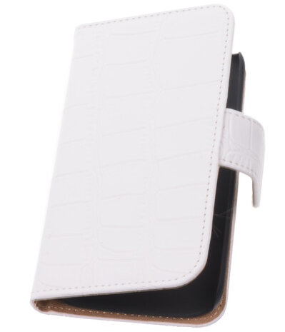 Wit Croco Hoesje voor Samsung Galaxy Core Book/Wallet Case/Cover