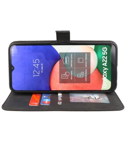 Samsung Galaxy A22 5G Hoesje - Portemonnee Book Case - Kaarthouder & Magneetlipje - Kunstleer - Zwart