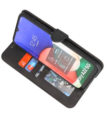 Samsung Galaxy A22 5G Hoesje - Portemonnee Book Case - Kaarthouder & Magneetlipje - Kunstleer - Zwart