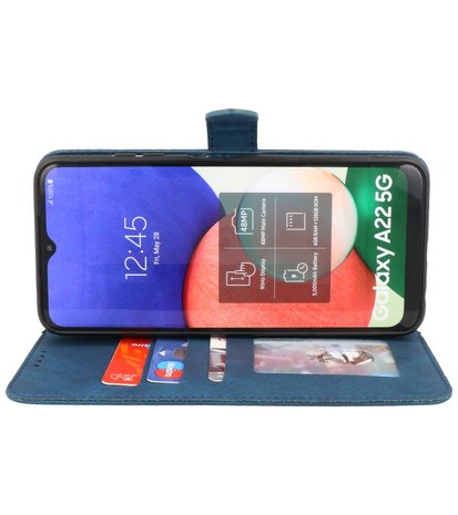 Samsung Galaxy A22 5G Hoesje - Portemonnee Book Case - Kaarthouder & Magneetlipje - Kunstleer - Blauw