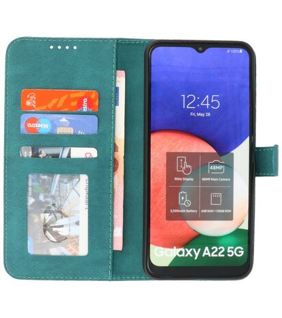 Samsung Galaxy A22 5G Hoesje - Portemonnee Book Case - Kaarthouder & Magneetlipje - Kunstleer - Donker Groen