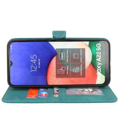 Samsung Galaxy A22 5G Hoesje - Portemonnee Book Case - Kaarthouder & Magneetlipje - Kunstleer - Donker Groen