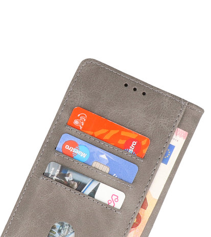 OnePlus Nord 2 5G Hoesje - Book Case Telefoonhoesje - Kaarthouder Portemonnee Hoesje - Wallet Case - Grijs