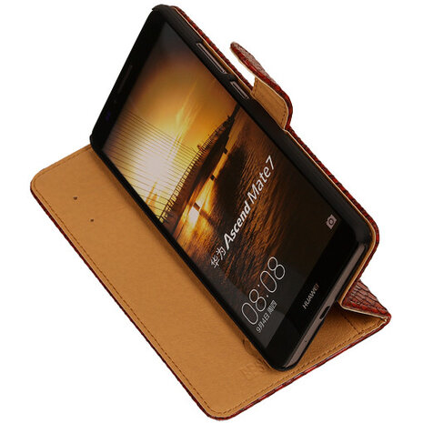 BC Slang Rood Hoesje voor Huawei Ascend Mate 7 Stand Bookcase Cover