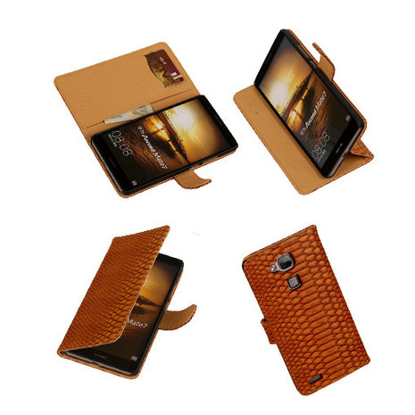 Slang Bruin Huawei Ascend Mate 7 Bookcase Cover Hoesje 