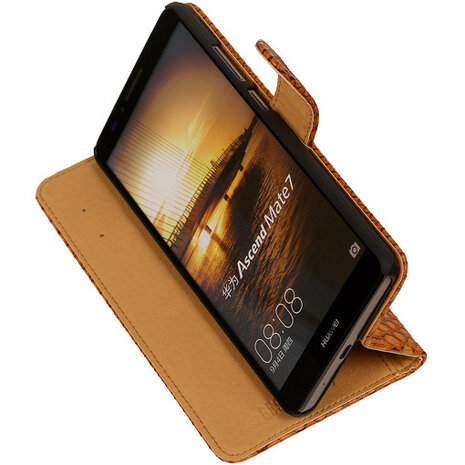 BC Slang Bruin Hoesje voor Huawei Ascend Mate 7 Stand Bookcase Cover