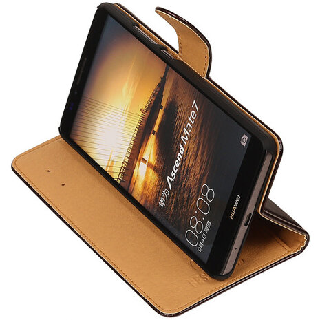PU Leder Mocca Hoesje voor Huawei Ascend Mate 7 Stand Book/Wallet Case/Cover