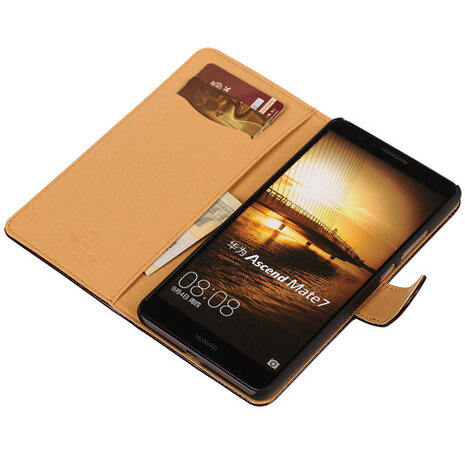 PU Leder Mocca Hoesje voor Huawei Ascend Mate 7 Stand Book/Wallet Case/Cover