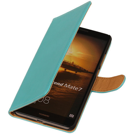 PU Leder Turquoise Hoesje voor Huawei Ascend Mate 7 Stand Book/Wallet Case/Cover