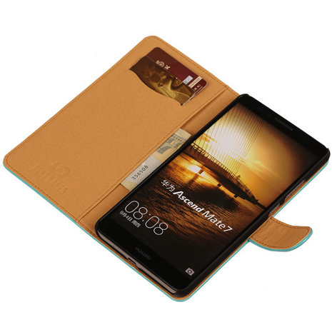 PU Leder Turquoise Hoesje voor Huawei Ascend Mate 7 Stand Book/Wallet Case/Cover