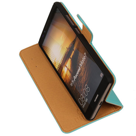 PU Leder Turquoise Hoesje voor Huawei Ascend Mate 7 Stand Book/Wallet Case/Cover