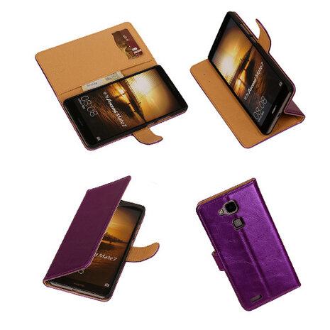PU Leder Lila Huawei Ascend Mate 7 Book/Wallet Case/Cover 