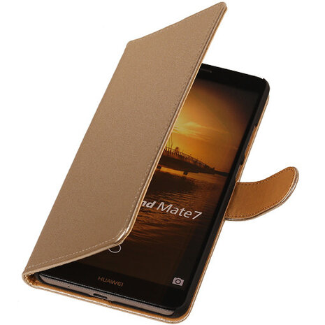PU Leder Goud Hoesje voor Huawei Ascend Mate 7 Stand Book/Wallet Case/Cover