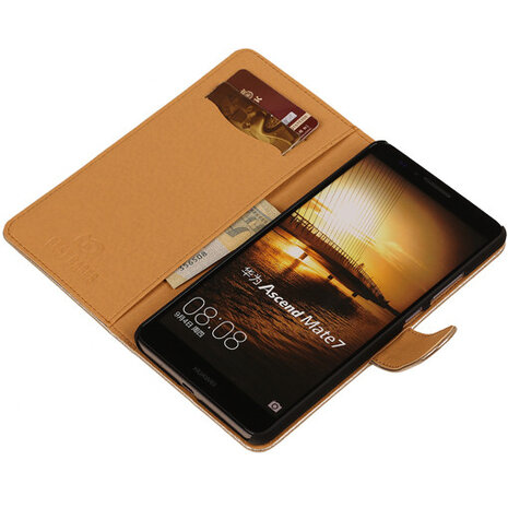 PU Leder Goud Hoesje voor Huawei Ascend Mate 7 Stand Book/Wallet Case/Cover