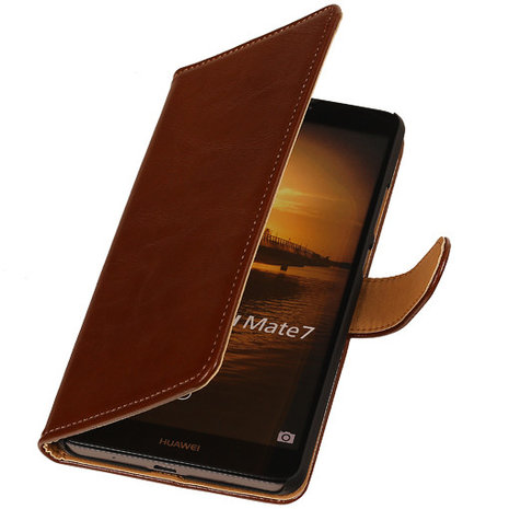 PU Leder Bruin Hoesje voor Huawei Ascend Mate 7 Stand Book/Wallet Case/Cover