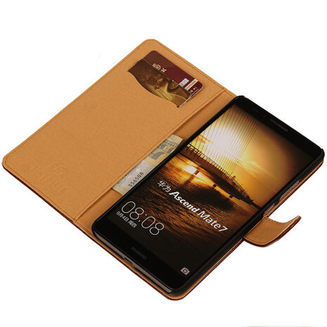 PU Leder Bruin Hoesje voor Huawei Ascend Mate 7 Stand Book/Wallet Case/Cover